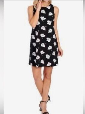 Sleeveless Black Floral A-Line Dress Anne Klein
